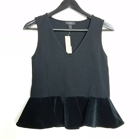 J. Crew Tops - J Crew XS Black Velvet Peplum Blouse